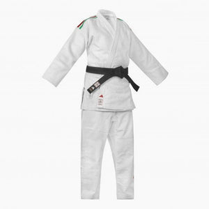 Fato judo branco Adidas J730 Champion III IJF slim listras Itália