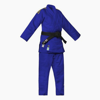 Fato judo azul Adidas J730 Champion III IJF listras douradas