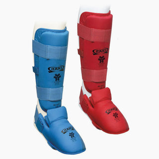 Caneleiras Karate Kumite Itaki com protetor de pés FIJLKAM art.413FIJ