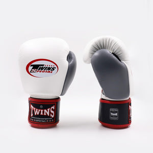 Luvas de Muay Thai Twins Special BGVL4 Preto-branco-cinzento