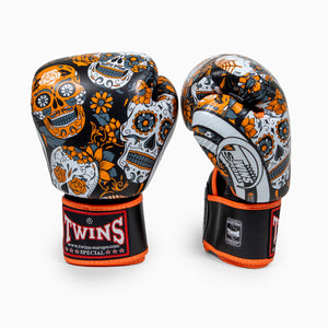 Luvas de Muay Thai Twins Special FBGVL 4 Skull Laranja 