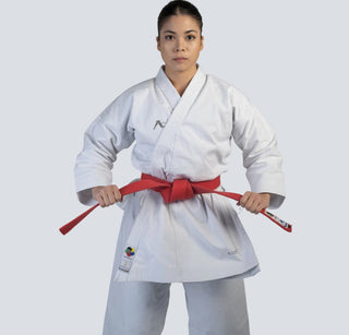 Fato karate Arawaza Kata Deluxe Evo WKF bordado branco-Combat Arena