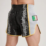 Calções kick-thai Leone IUTER Barbed Wire AB05IU Preto-Combat Arena