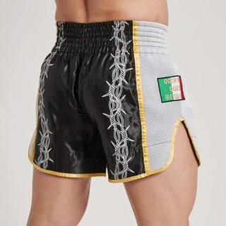 Calções kick-thai Leone IUTER Barbed Wire AB05IU Preto-Combat Arena
