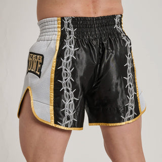 Calções kick-thai Leone IUTER Barbed Wire AB05IU Preto-Combat Arena