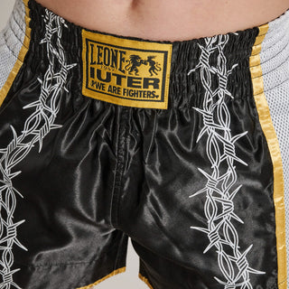 Calções kick-thai Leone IUTER Barbed Wire AB05IU Preto-Combat Arena