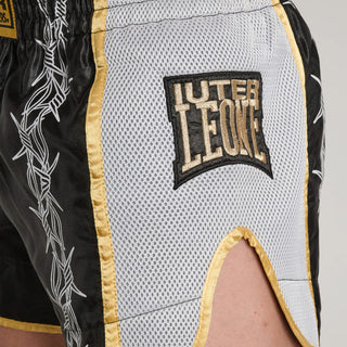 Calções kick-thai Leone IUTER Barbed Wire AB05IU Preto-Combat Arena