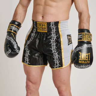 Calções kick-thai Leone IUTER Barbed Wire AB05IU Preto-Combat Arena