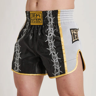 Calções kick-thai Leone IUTER Barbed Wire AB05IU Preto-Combat Arena