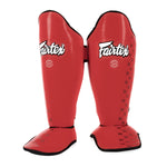 Caneleiras Fairtex Competição SP5 com protetor de pés Vermelho 