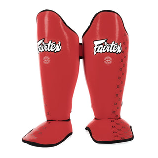 Caneleiras Fairtex Competição SP5 com protetor de pés Vermelho 